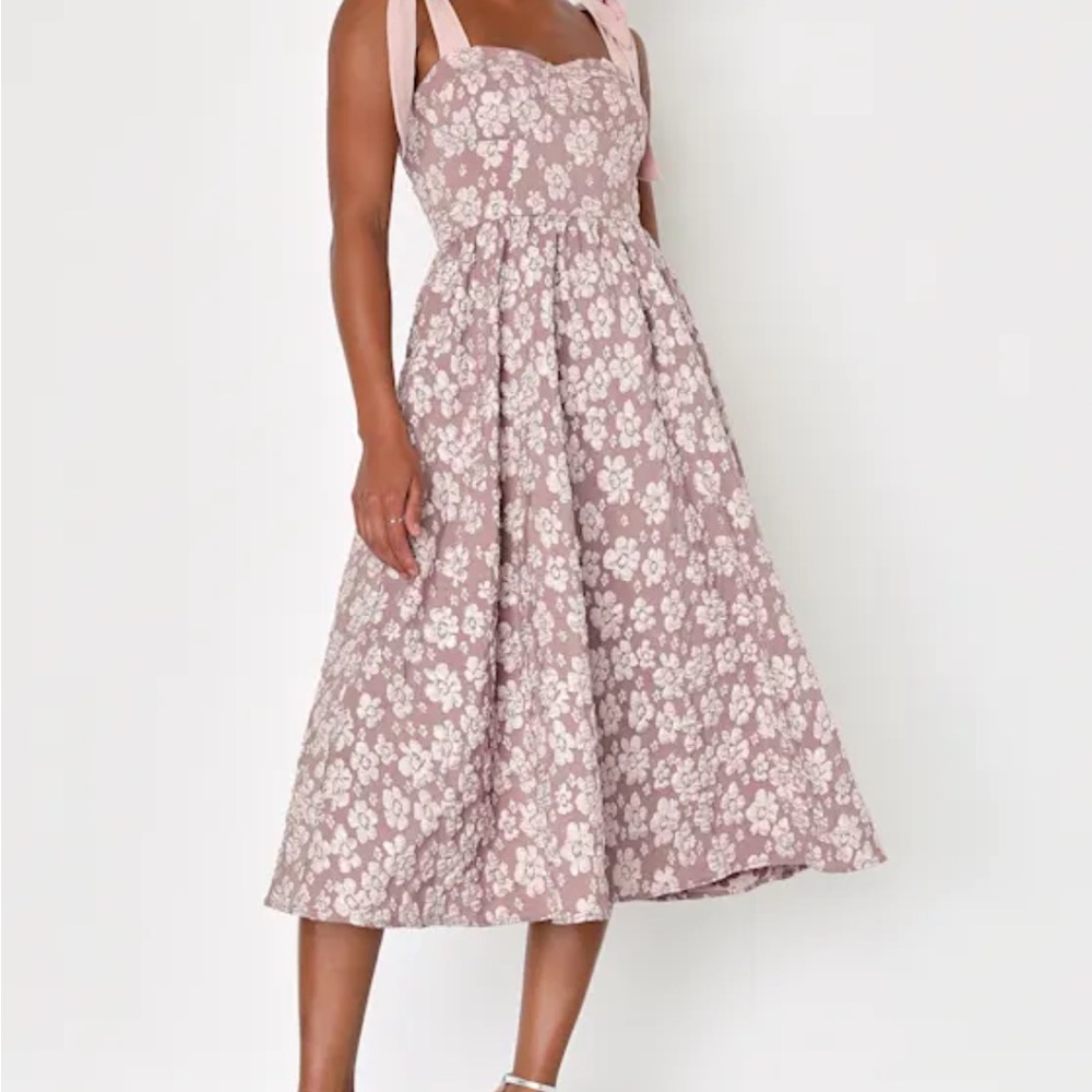 Lulu's Blush Floral Midi Dress size Large
